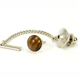 Tiger's Eye Sterling Silver Tie Tack / Lapel Pin with Chain