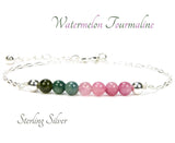 Watermelon Tourmaline Gemstone Bracelet | Sterling Silver